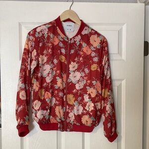Pull&Bear Floral Red Bomber Jacket